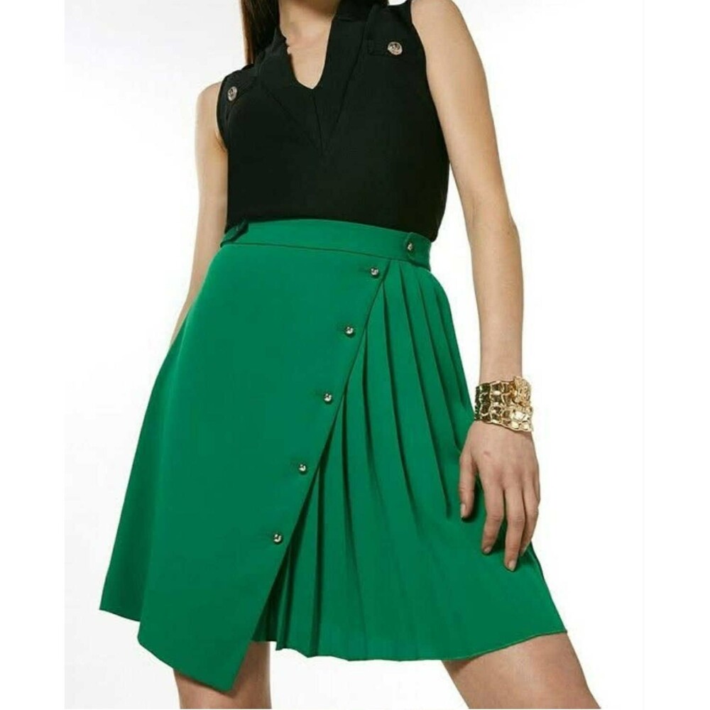 Karen Millen Green A-Line Pleated Skirt